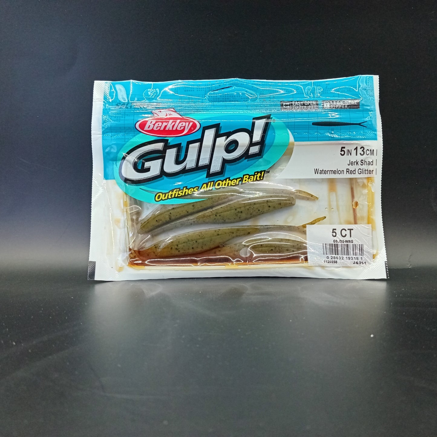 Gulp 5" Jerk Shad "Water Melon red glitter"