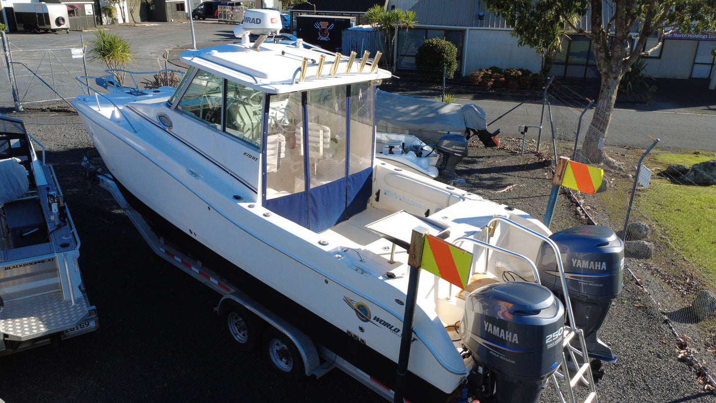 Twin Yamaha 250HP outboards on World Cat 270HT