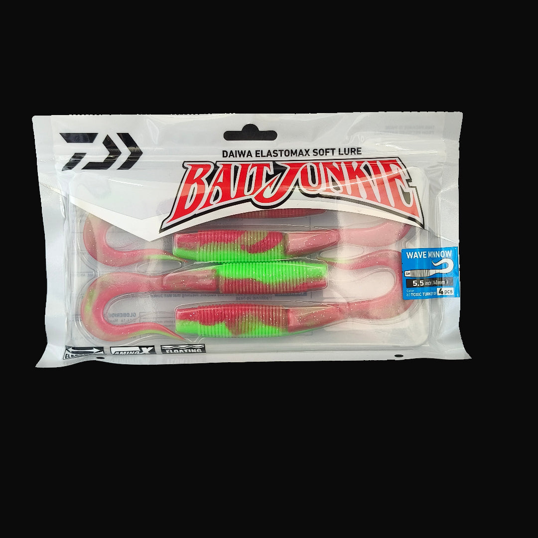 Toxic Turkey UV“Daiwa Bait Junkie Wave Minnow 5.5 inch soft bait – realistic baitfish profile”