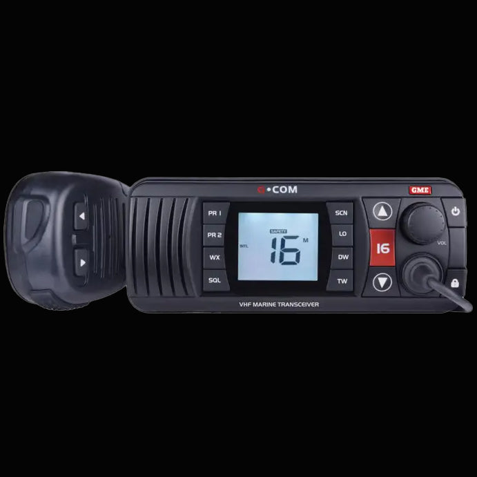 GME GX700 VHF Black Marine Radio – compact waterproof marine radio available at Warren Hay Marine, Whangarei