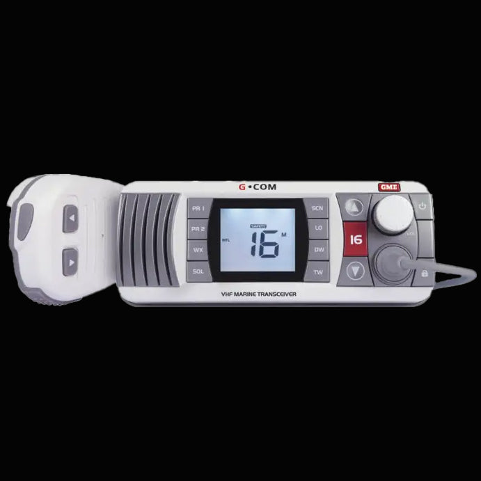 GME GX700 VHF white Marine Radio – compact waterproof marine radio available at Warren Hay Marine, Whangarei