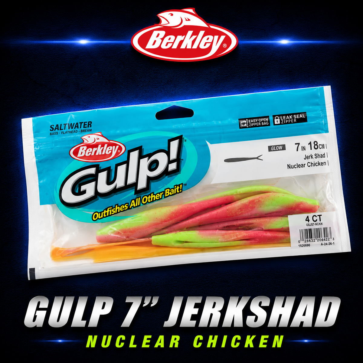 gulp jerk shad, nuclear chicken softbait, berkley gulp 7", bright fishing lure, snapper softbait, kingfish bait, scented soft plastic, berkley fishing nz