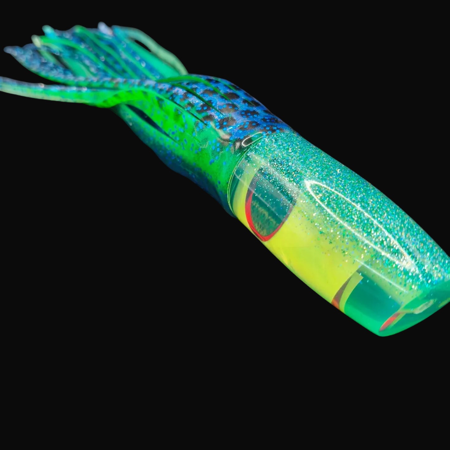 Tantrum TTS Medium Plunger Game Fishing Lure – Fluoro Yellow with Yellow/Green over Blue Skirts (VAN)