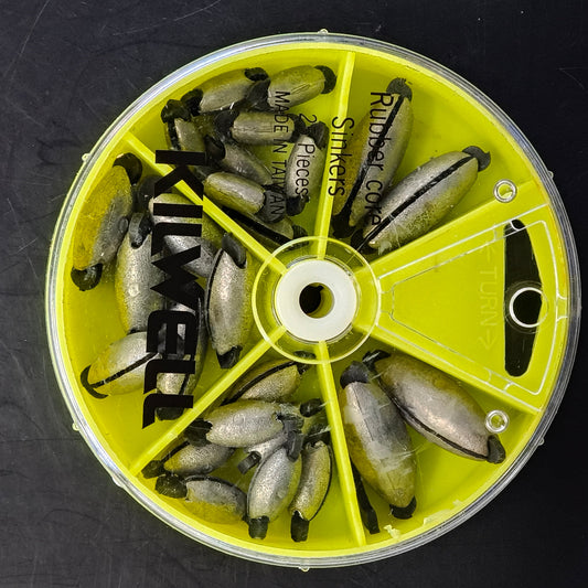 Kilwell Easy use rubber core sinkersin an easy twist top container