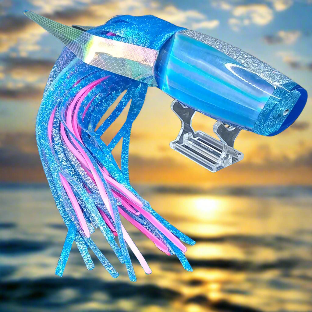 Koya large Kona plunger skirted in Blue/Pink/wings