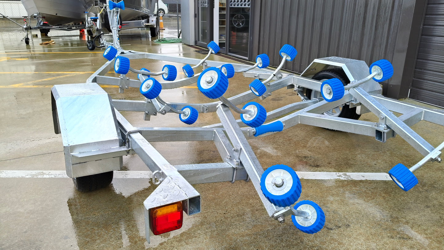 Close-up of MR Trailers TR500 solid wheel guards and LED tail lights