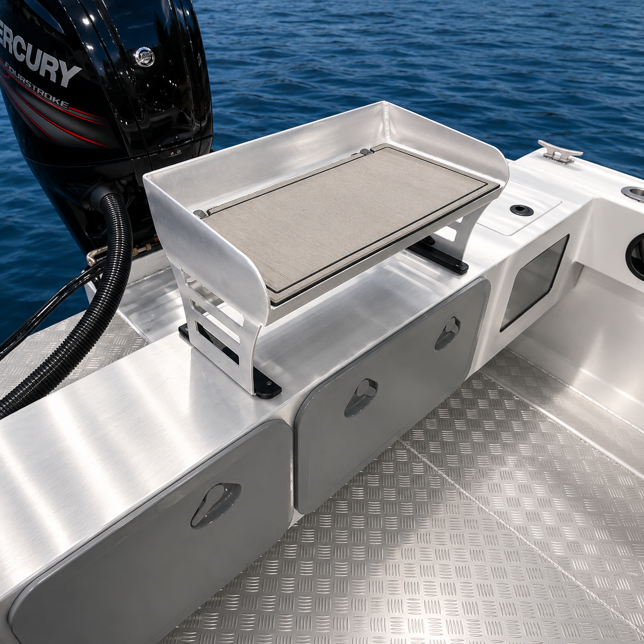 Spacious fishing cockpit of the McLay Sportsman 591 HT featuring practical storage, rod holders, and fishing amenities.