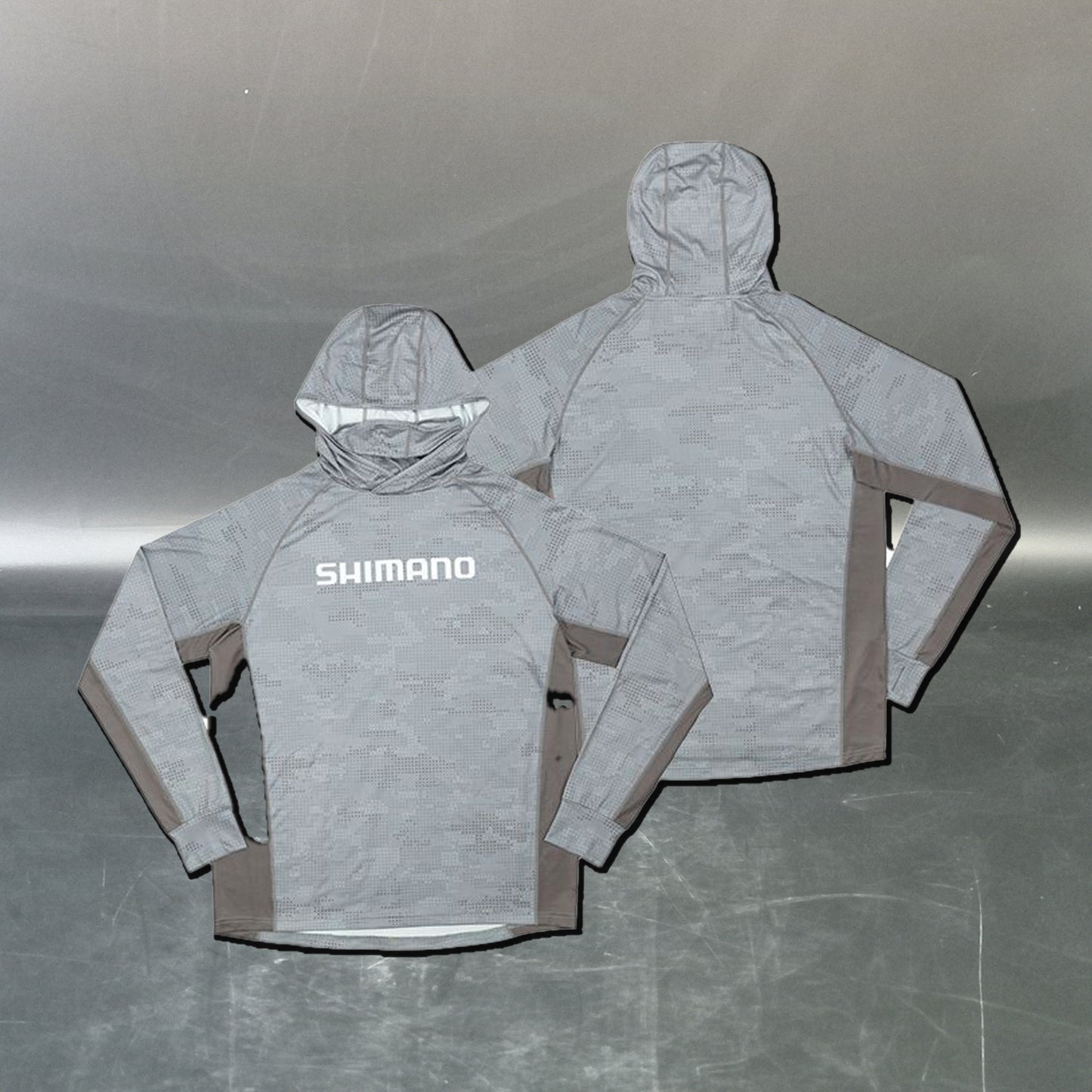 SHIMANO LOGO L/S TEE TECH with BUFF/HOOD GREY MED