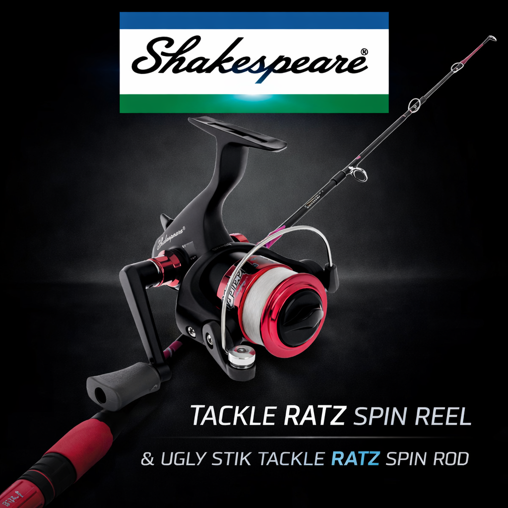 Pink Shakespeare Tackle Ratz reel with Ugly Stik Tackle Ratz kids fishing rod