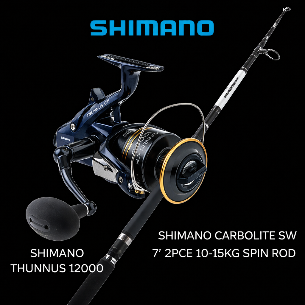 Shimano Thunnus 12000 + Shimano Carbolite SW 7’ 10-15kg Spin Combo ...