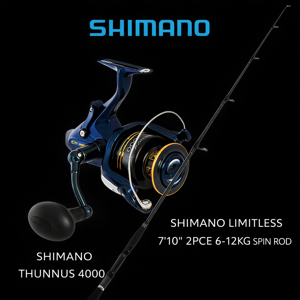 Shimano Thunnus 4000 baitrunner reel with Shimano Limitless 7’10” two piece