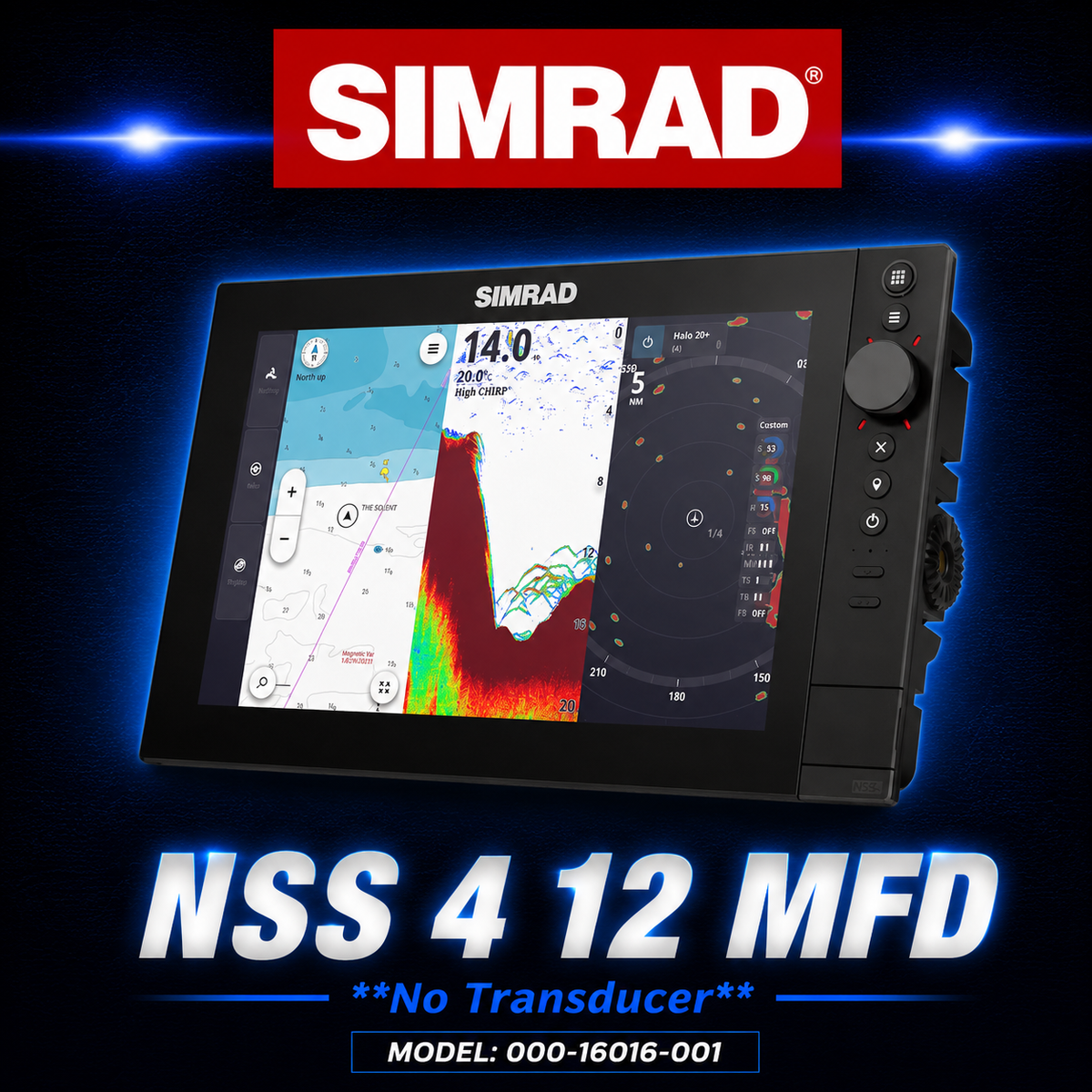 Simrad NSS 4 12-inch MFD marine chartplotter and fish finder with sonar, radar and navigation display – no transducer included.