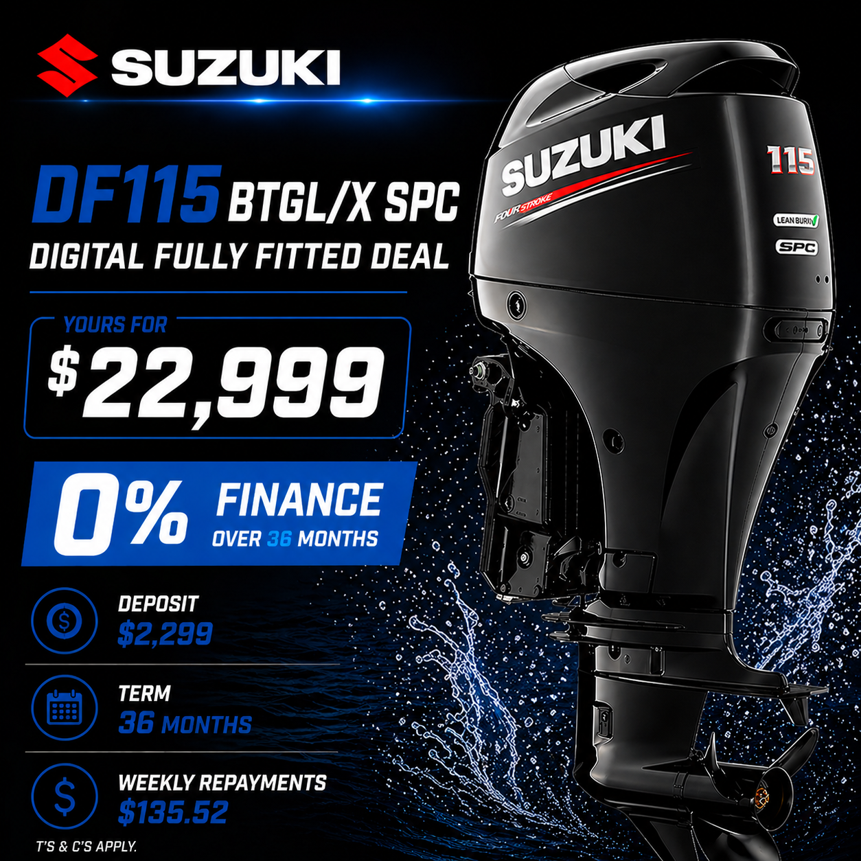 Suzuki DF115BTGL SPC digital outboard motor NZ deal