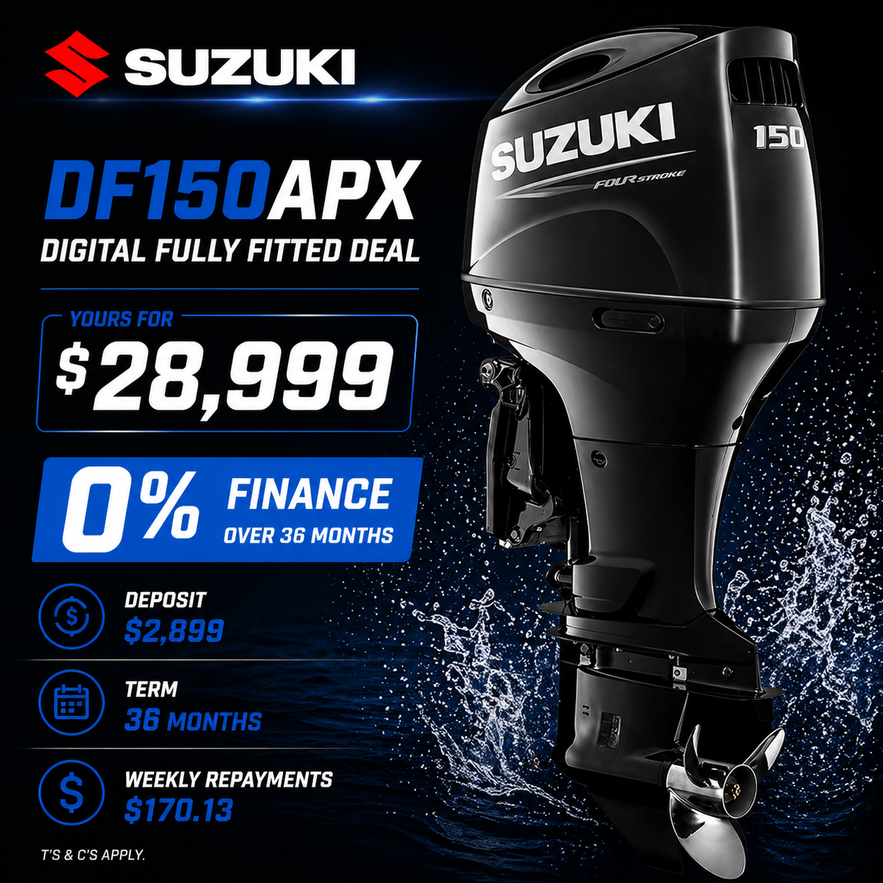 Suzuki DF150APX digital outboard motor NZ fully fitted