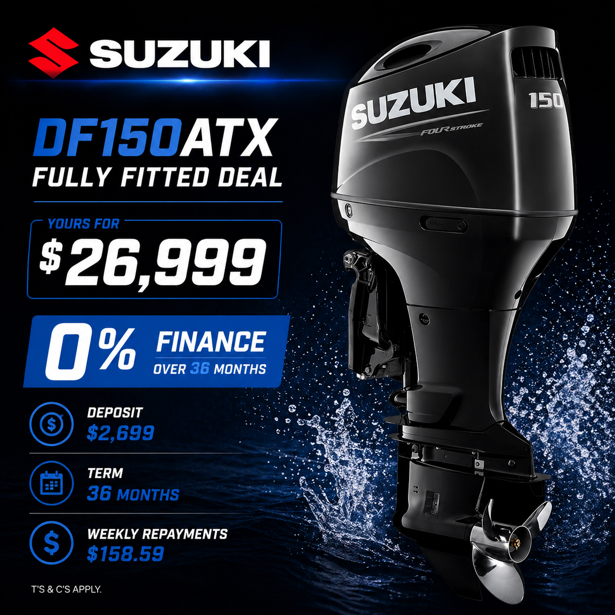 Suzuki DF150ATX digital outboard motor fully fitted NZ