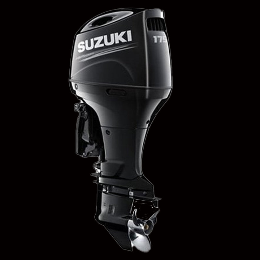 Suzuki DF175ATX 175HP 4-stroke outboard engine with remote control and power trim, featured at Warren Hay Marine in Whangārei.