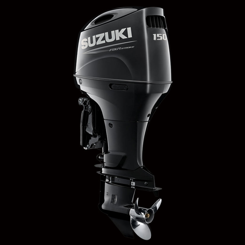 Suzuki DF150ATX 150HP 4-stroke outboard motor with remote control and power trim, available at Warren Hay Marine in Whangārei.