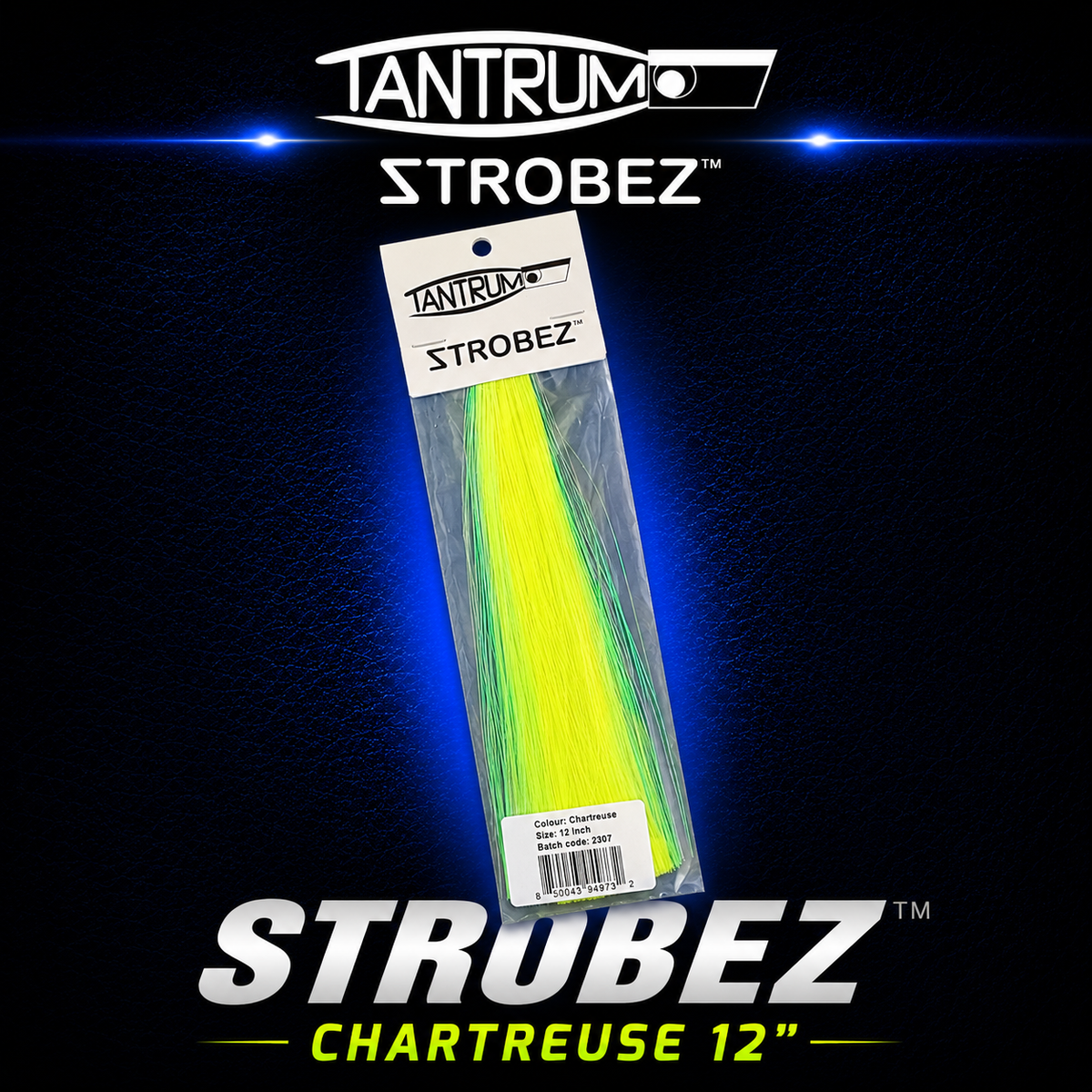 Tantrum Strobez Chartreuse 12-inch trolling lure skirt in high-visibility chartreuse, designed for offshore game fishing and lure rigging.