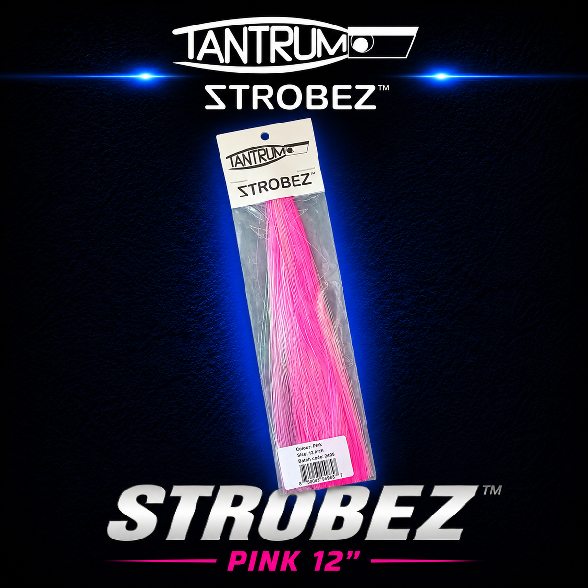 Tantrum Strobez Pink 12-inch trolling lure skirt replacement in bright pink, designed for offshore game fishing and lure rigging.