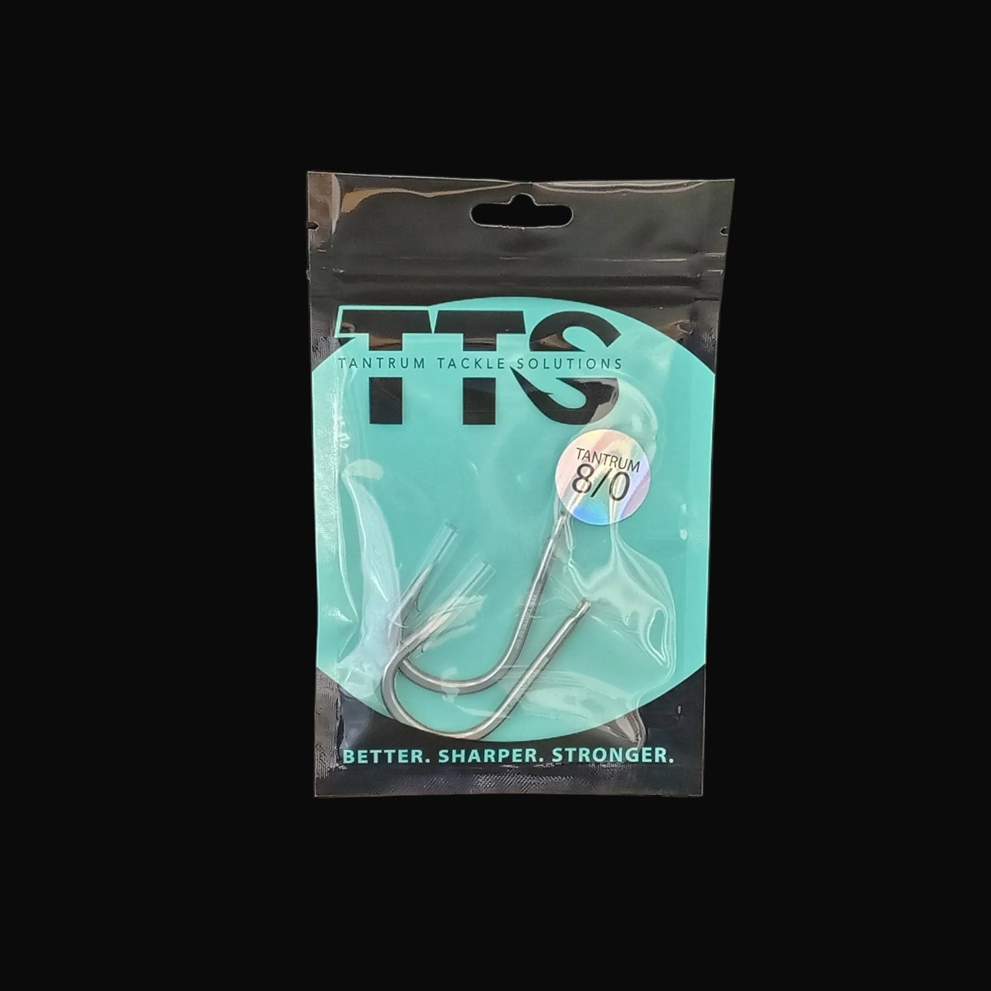 Heavy duty Tantrum 8/0 hook showing needle eye design