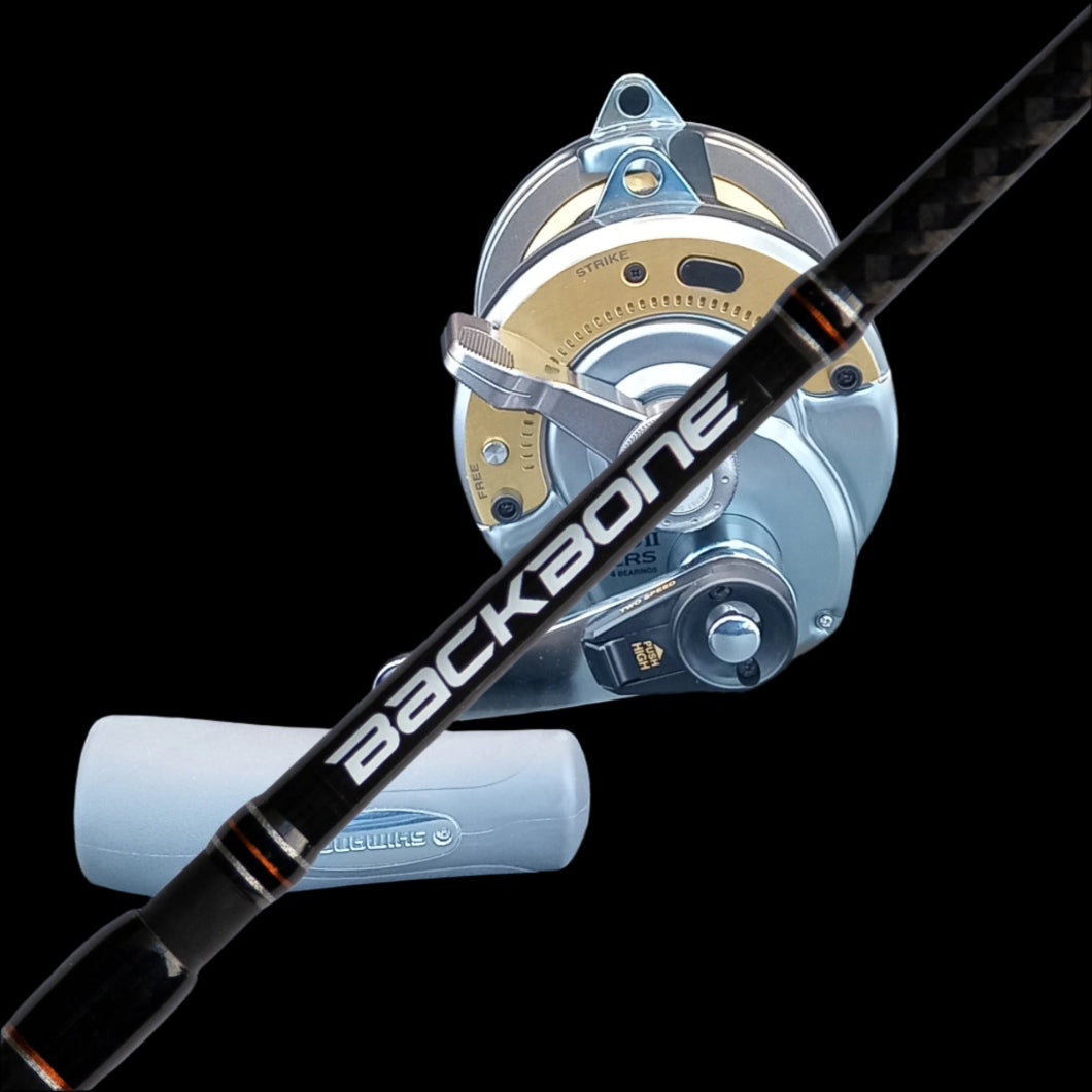 Shimano Tyrnos 50II LRS game reel and Backbone 5'6" 24kg roller tip rod combo