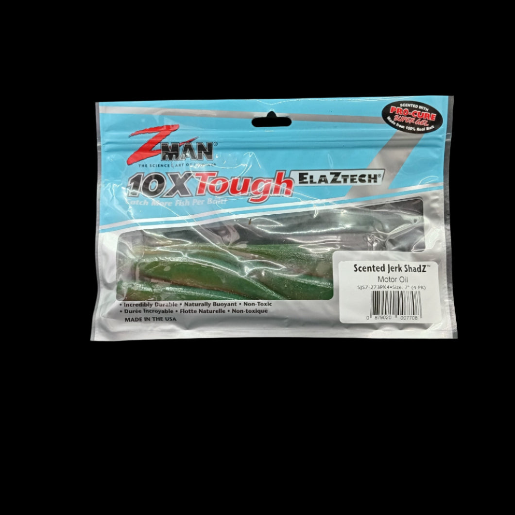 Z-Man Scented Jerkshad 7-inch softbait in Motor Oil colour