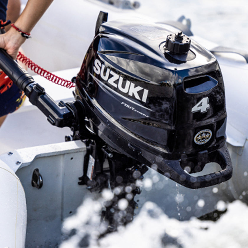 Suzuki portable 4-stroke outboard motor, ideal for small boats and tenders, available at Warren Hay Marine Whangārei