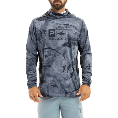 Exo-Tech Hooded Fishing Shirt - Open Seas Camo Black