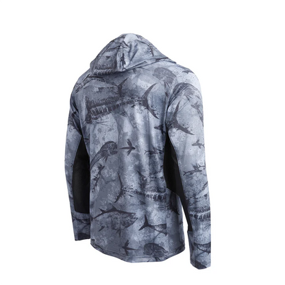 Exo-Tech Hooded Fishing Shirt - Open Seas Camo Black