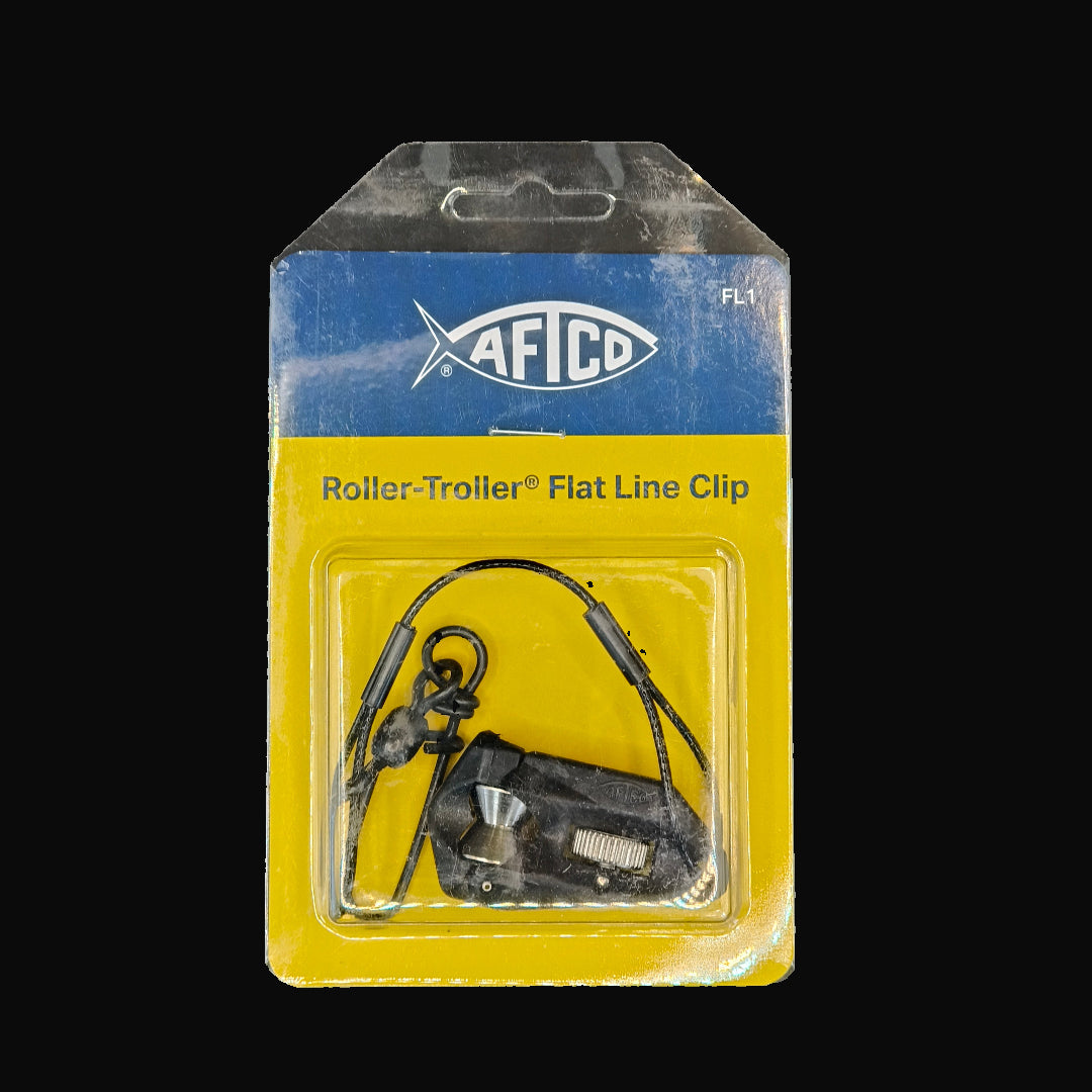 AFTCO Flat Line Clip – stainless steel trolling clip with roller release for precise bait control in saltwater fishing.