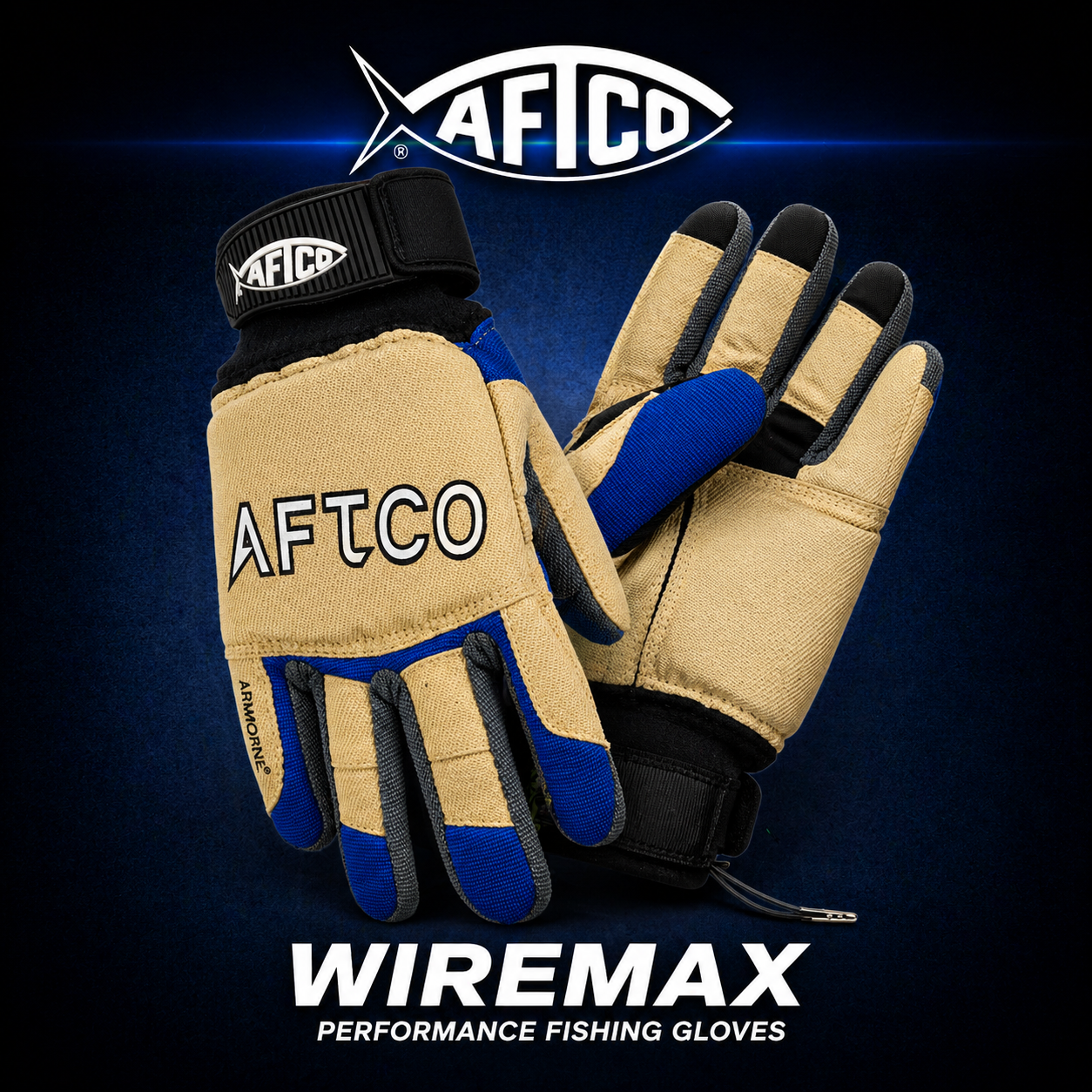 AFTCO Wire Max Gloves Medium | Heavy Duty Fishing Gloves (Van)