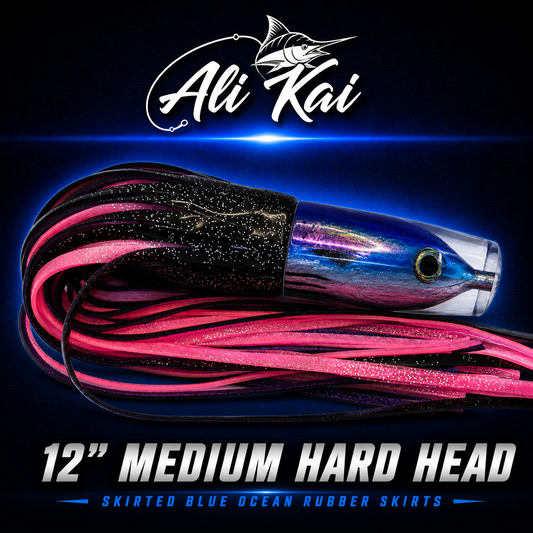 Ali'i Kai Medium Hard Head black pink purple game fishing lure with Blue Ocean rubber skirts