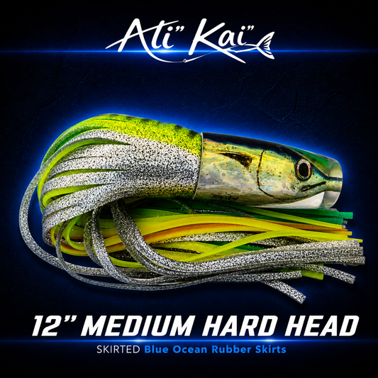 Ali'i Kai Medium Hard Head Green Yellow Blue Ocean rubber skirted lure NZ