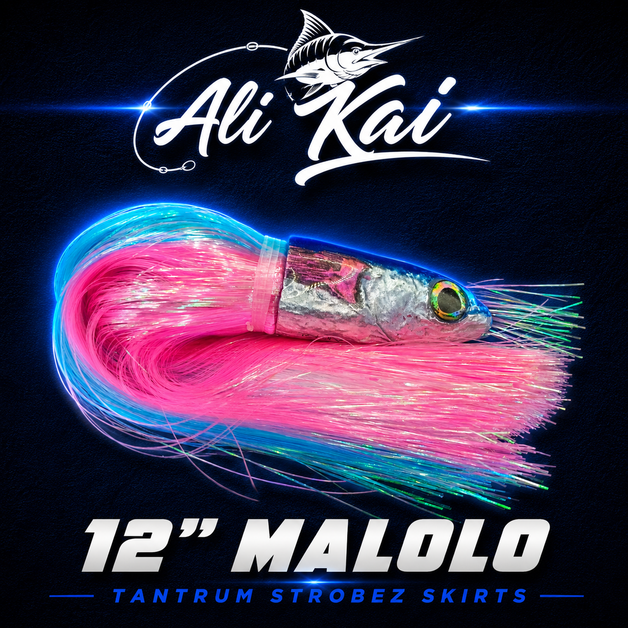 Ali'i Kai 12" Malolo game fishing lure, Skirted in Tantrum Strobez, Warren Hay Marine, Whangarei