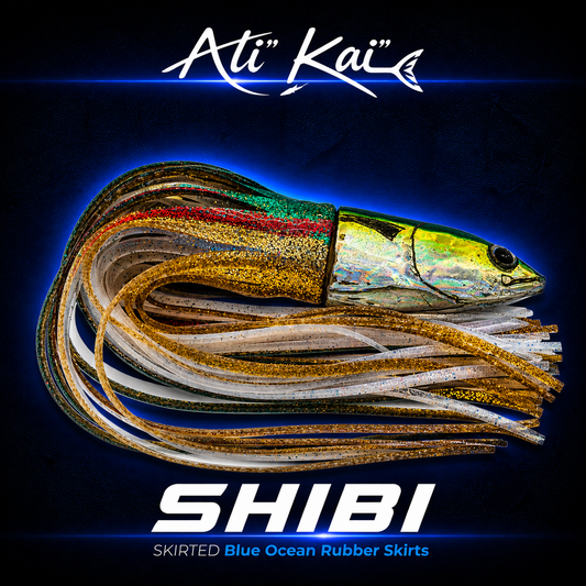 Ali'i Kai 9 inch Shibi Green Gold White Blue Ocean rubber skirted lure NZ