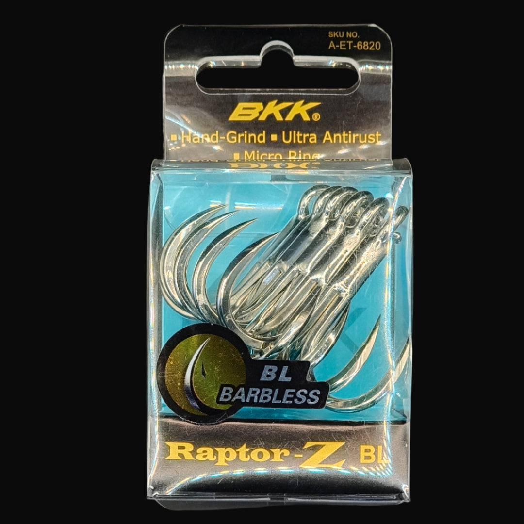 BKK Raptor Z Barbless Treble Hooks – high-strength, corrosion-resistant treble hooks for catch-and-release saltwater fishing.