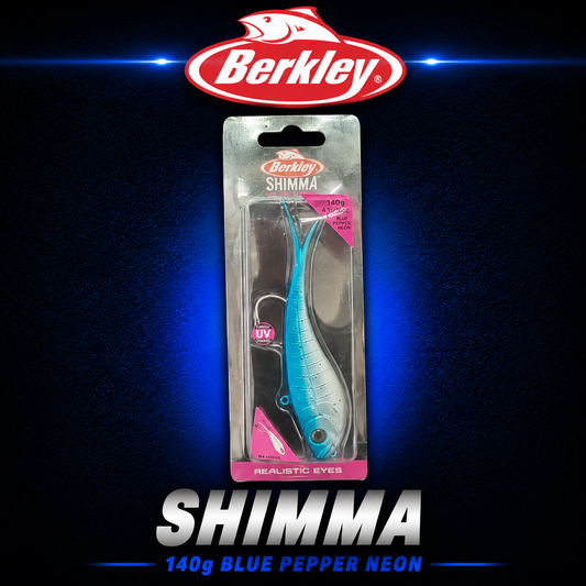 Berkley Shimma 140g Blue Pepper Neon , Soft Lure, Warren Hay Marine, Whangarei.