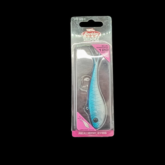  Berkley Shimma 120 soft bait in Blue Pepper Neon – 46.5g paddle tail lure with vibrant colour and strong action for big predatory fish.
