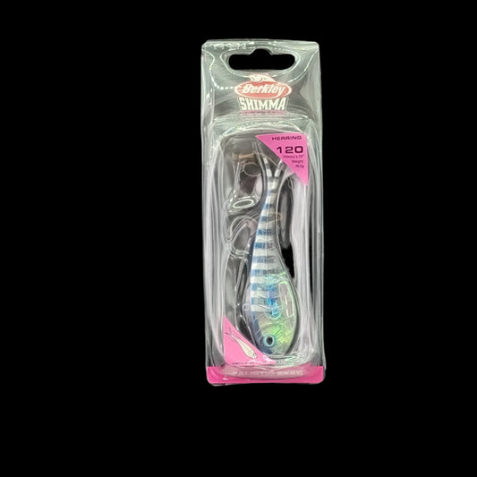 Berkley Shimma 120 soft bait in Herring – 46.5g baitfish-style lure with paddle tail action for targeting snapper and kingfish.