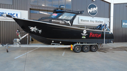 Used BroadBill Gladiator 8m sports fishing boat for sale at Warren Hay Marine, Whangarei.
