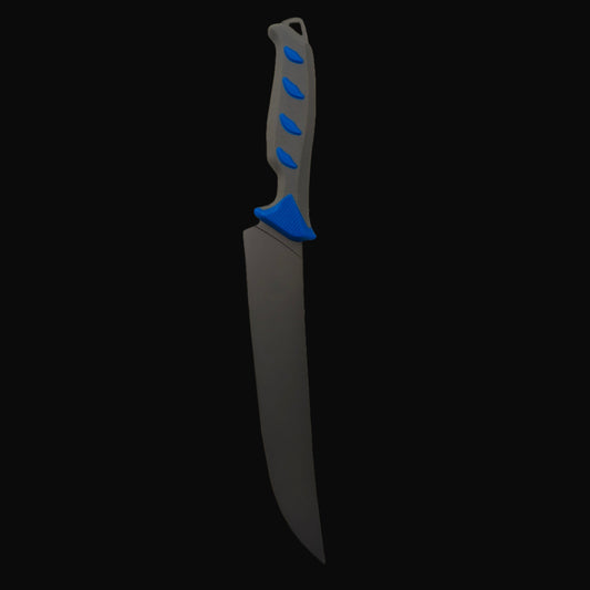 Buck 149 Hookset Saltwater Breaker Knife with 10” high carbon stainless steel blade and blue non-slip handle.
