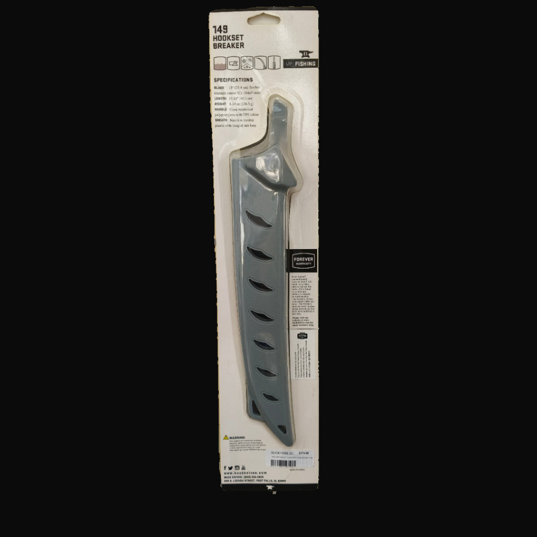 Buck 149 Hookset Saltwater Fillet Knife with 9.5” stainless steel blade and blue non-slip handle.