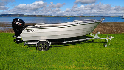 Circa 450 Tiller Steer Boat on DMW galvanised trailer – 40hp Mercury 4 stroke
