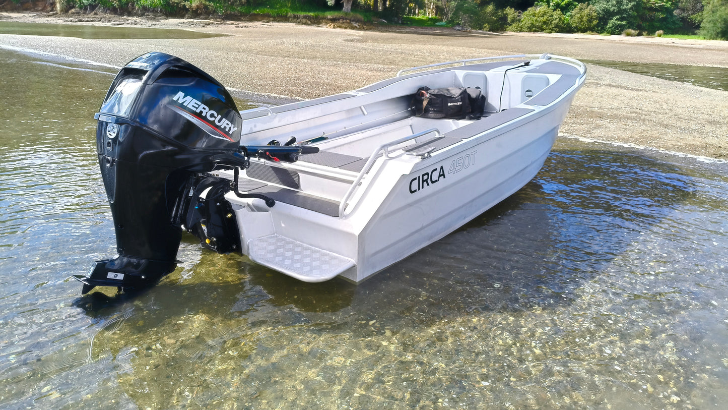 Circa 450 Tiller Steer Boat on DMW galvanised trailer – 40hp Mercury 4 stroke