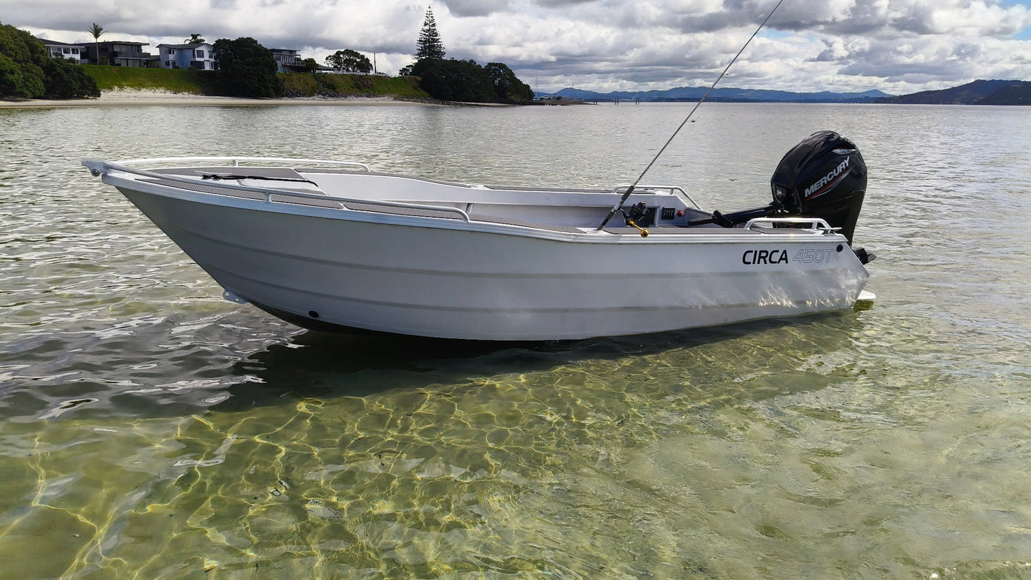 Circa 450 Tiller Steer Boat on DMW galvanised trailer – 40hp Mercury 4 stroke