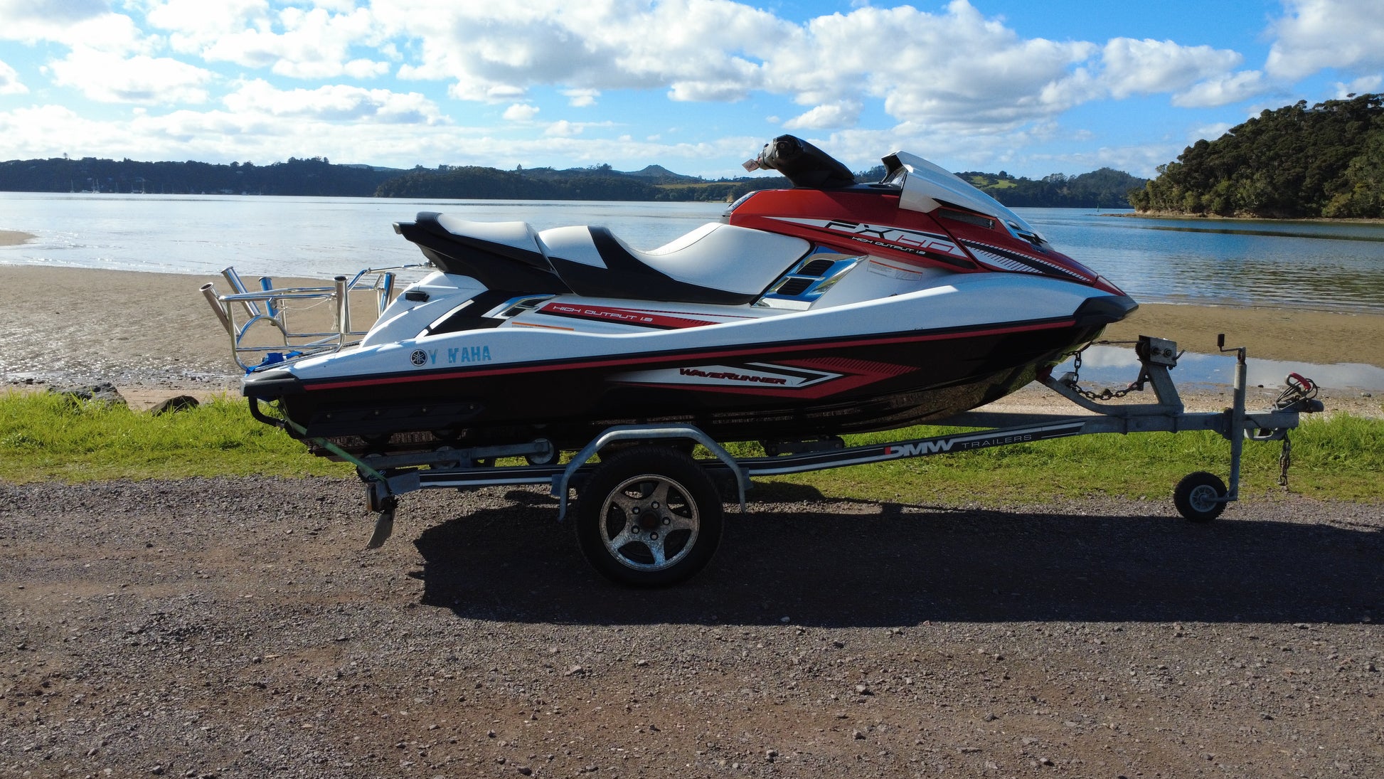 Side view of 2017 Yamaha FXHO WaveRunner on trailer