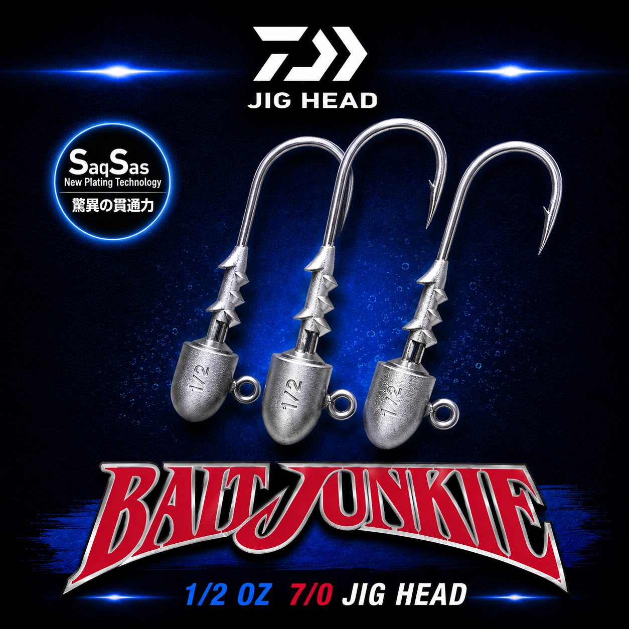 Daiwa Bait Junkie Jig heads 1/2oz 7/0, softbait jig heads, Warren Hay Marine