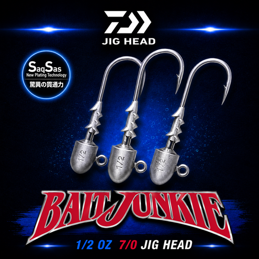 Daiwa Bait Junkie Jig heads 1/2oz 7/0, softbait jig heads, Warren Hay Marine