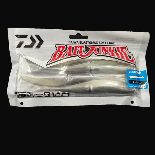 Grey Nomad “Daiwa Bait Junkie Jerkshad 7 inch soft bait – lifelike baitfish profile with forked tail”