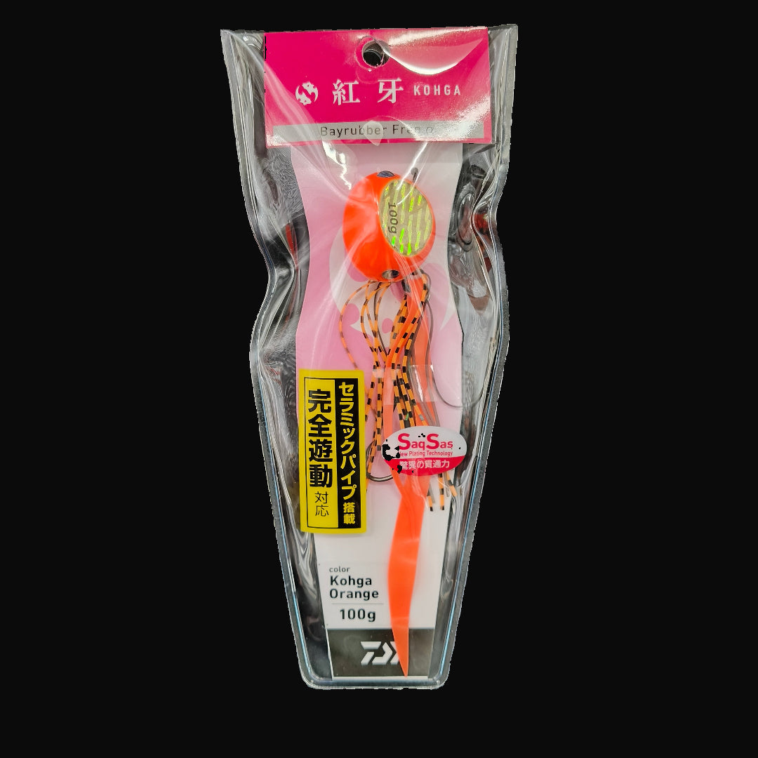 Daiwa Kohga Orange 100g slow jig with skirts and assist hooks